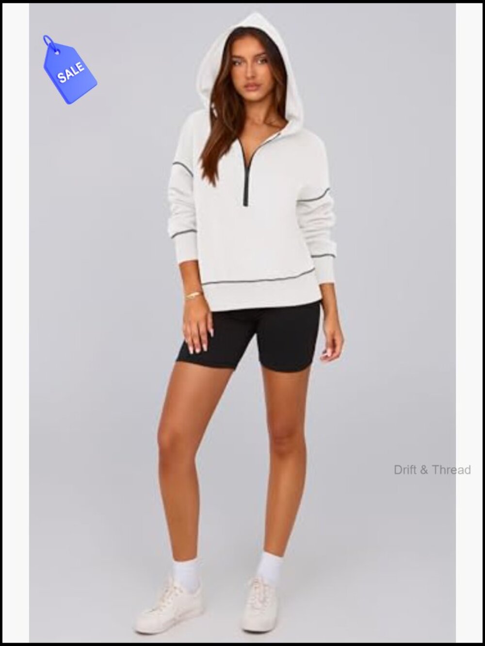 Cropped Half Zip Hoodie Fleece Lined Long Sleeve Pullover Winter Sweatshirt - Picture 3 of 7